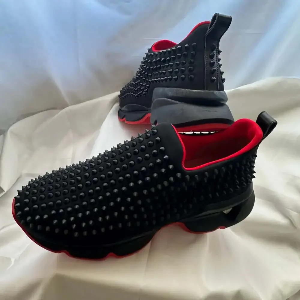 Christian Louboutin Spike Sock Sneakers Black Neoprene Red Bottoms
